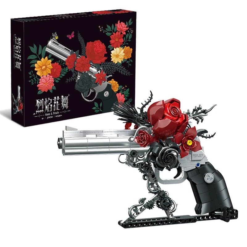 Model Kit Revolver - 631 adet Gül Tabanca Yapım Blokları
